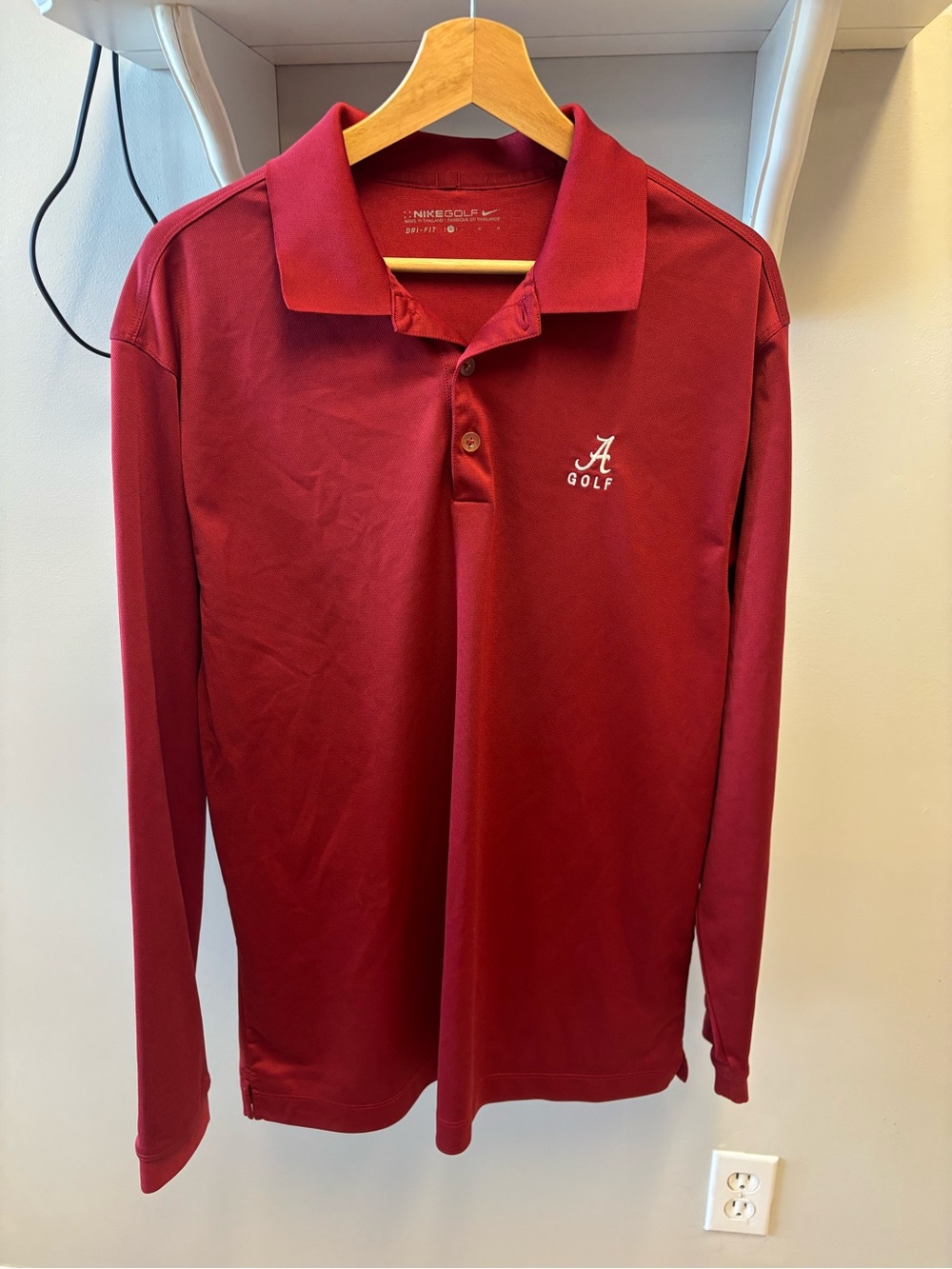 Nike Crimson Long-Sleeve Golf Polo with White Alabama 'A' Logo